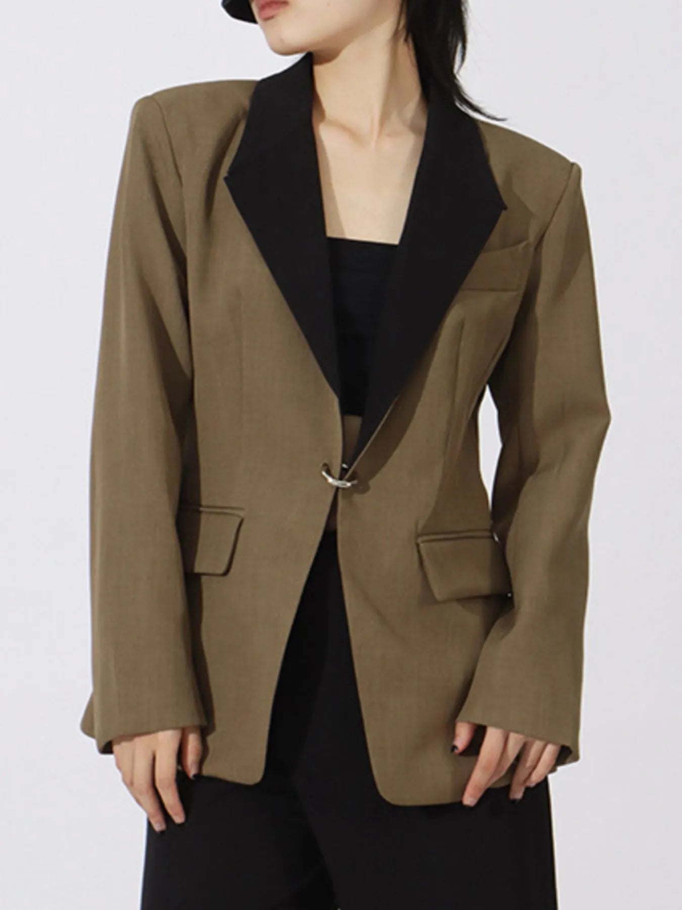 Contrast Lapel Collar Long Sleeve Blazer Secondary image
