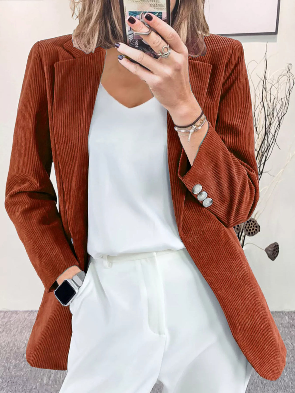 Corduroy Lapel Collar Casual Blazer - photo 7
