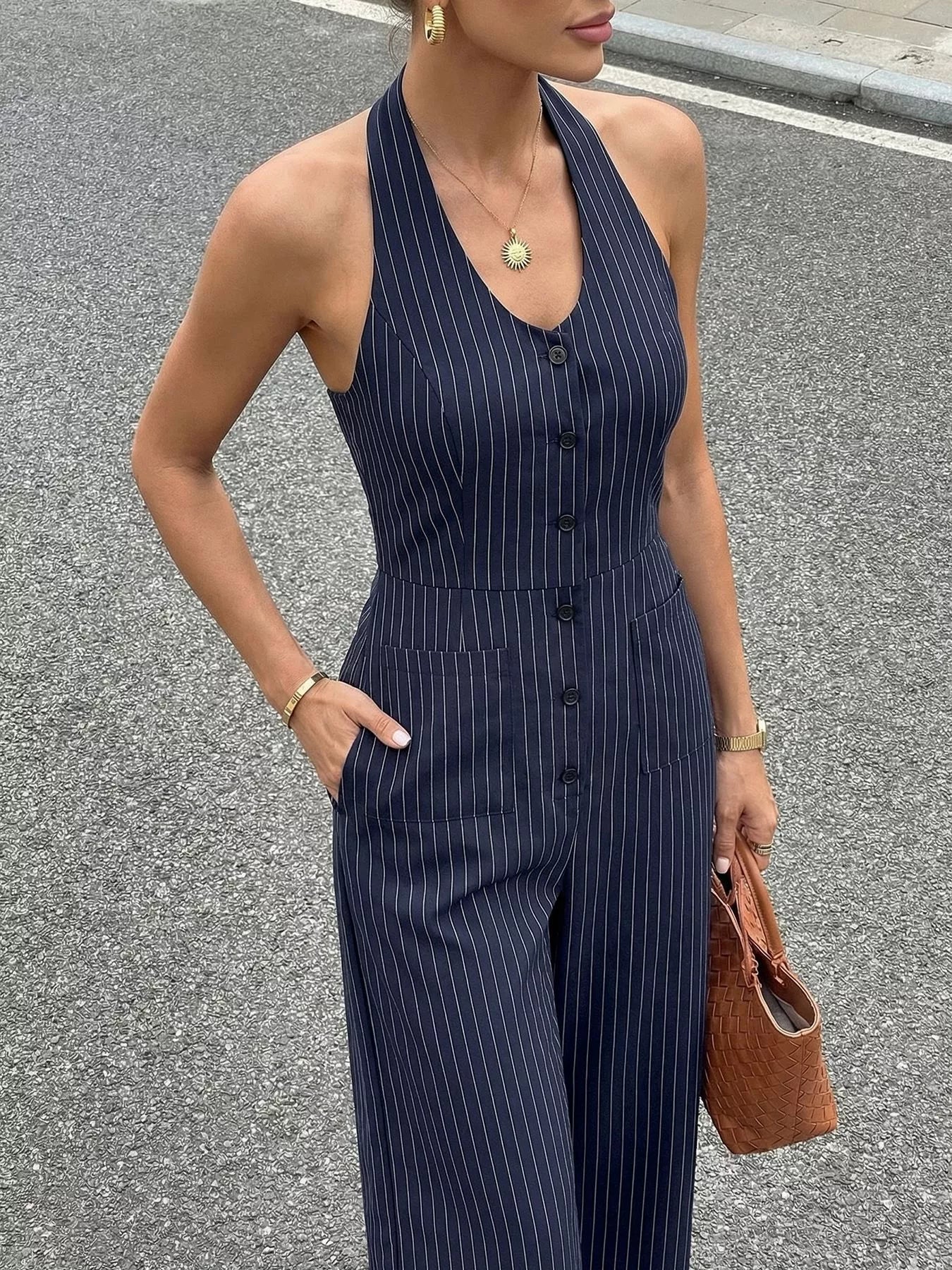 Striped Halter Neck Jumpsuit Secondary image