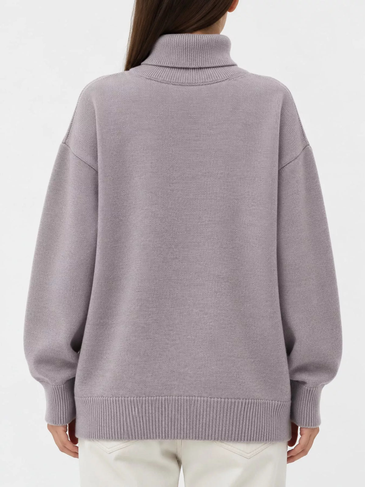 Women's Oversized Ribbed Turtleneck Sweater – Dropped Shoulder Relaxed Fit - photo 31