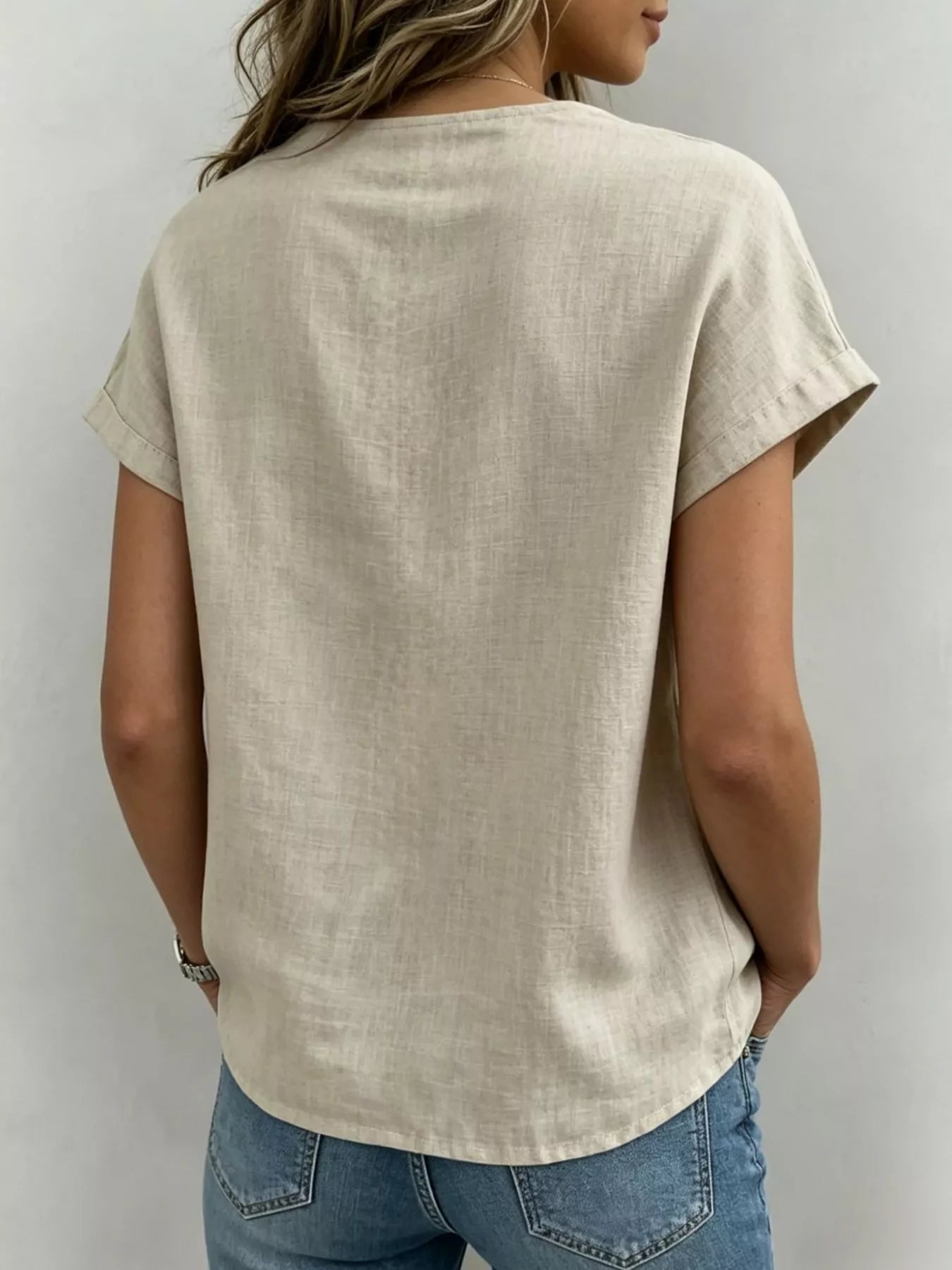 Full Size Bow Tie Neck Short Sleeve Blouse Plus Size Secondary image