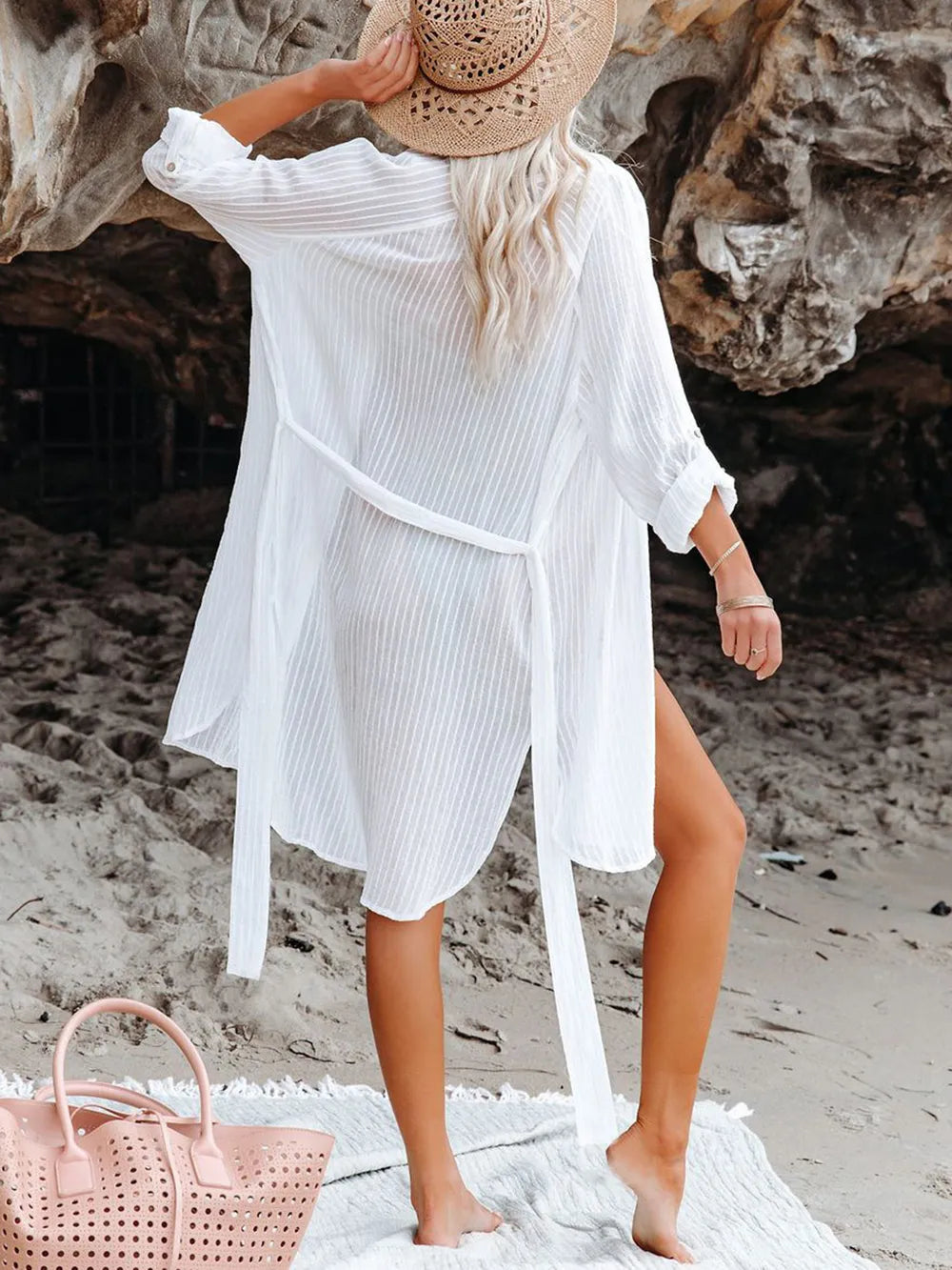 Button Up Roll-Tab Sleeve Cover-Up Secondary image