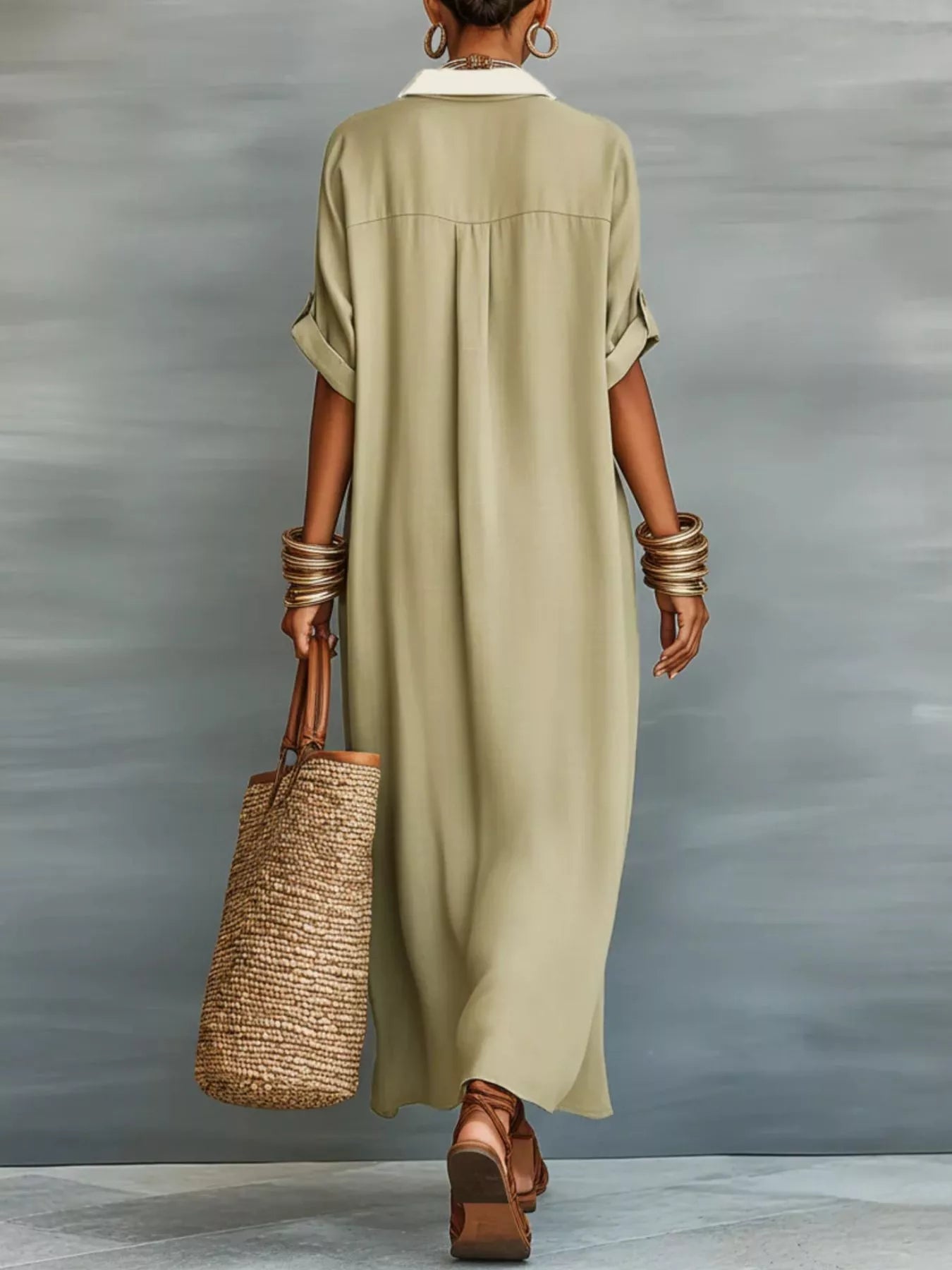 Full Size Short Sleeve Maxi Shirt Dress with Contrast Placket Plus Size Secondary image