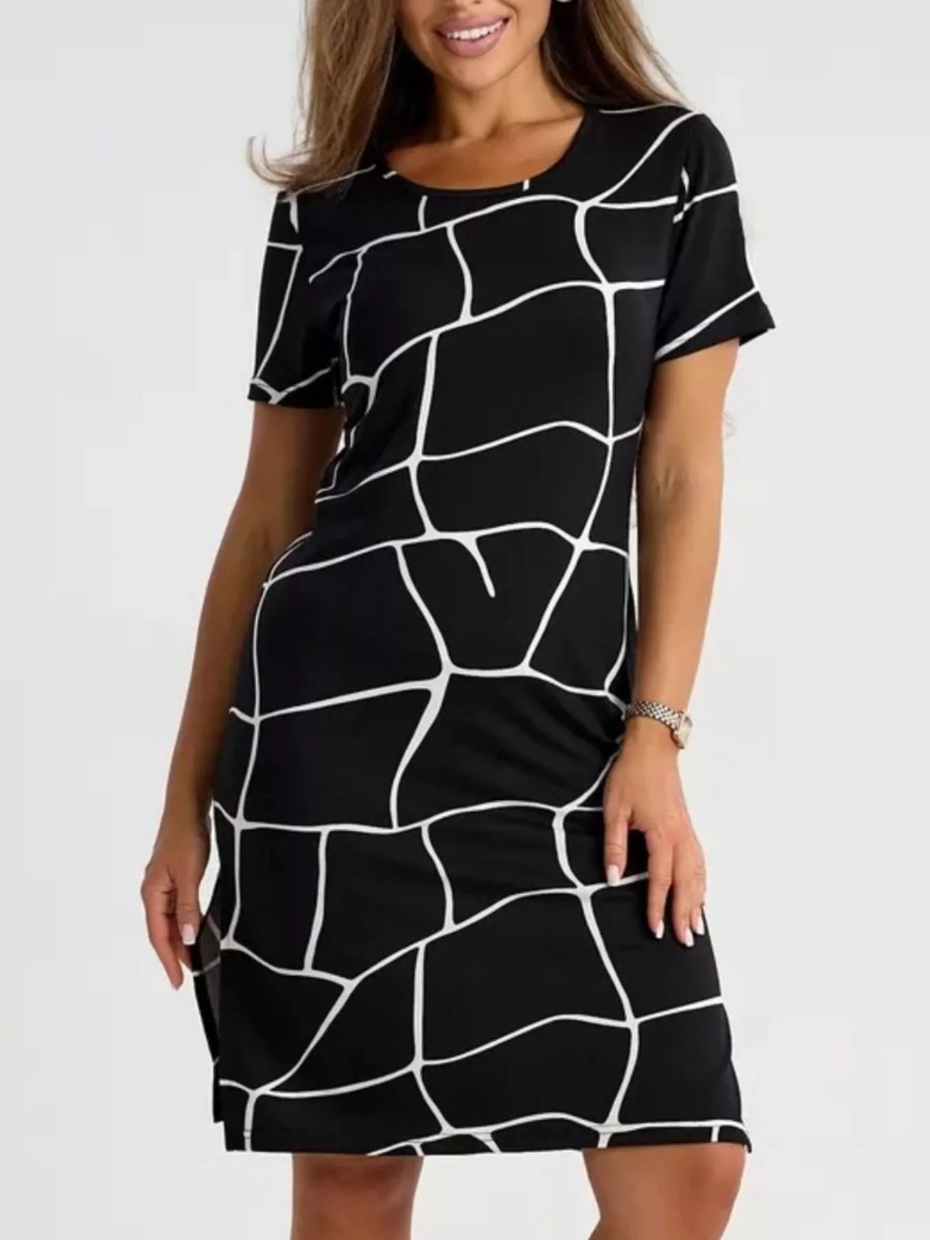 Full Size Geometric Print Midi Dress with Side Slit Plus Size Secondary image