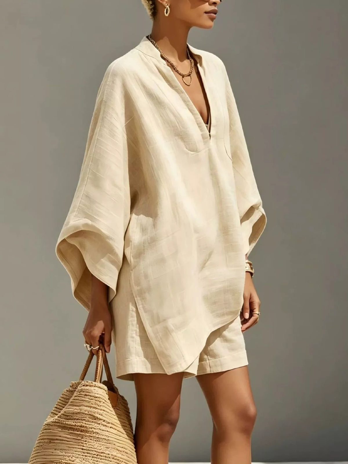 Full Size Solid Color Loose Fit Top and Shorts Set Plus Size - photo 5