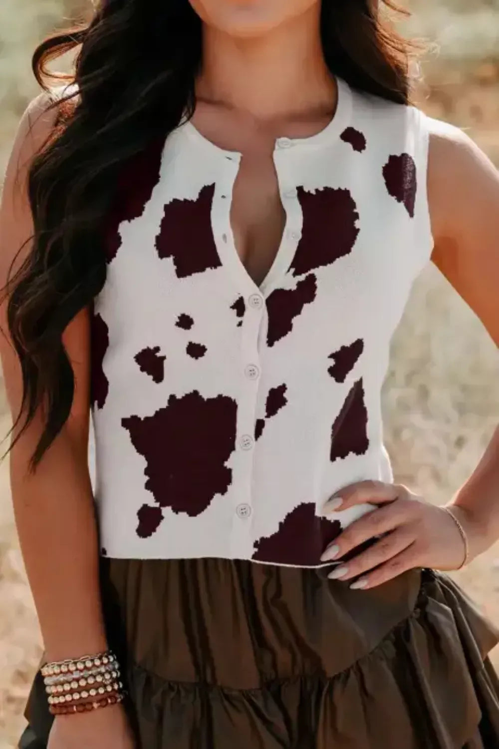Cow Print Button-Down Sweater Vest Secondary image