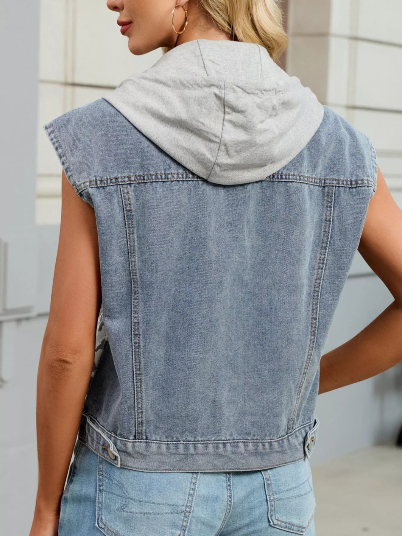 Leopard Button Up Hooded Denim Vest Secondary image