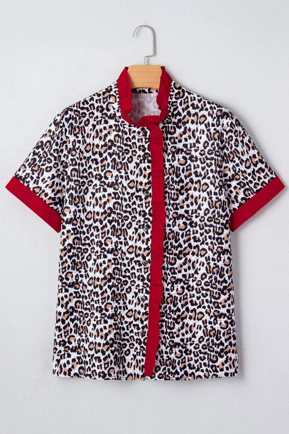 Contrast Frilled V Neck Trimmed Leopard Shirt Secondary image