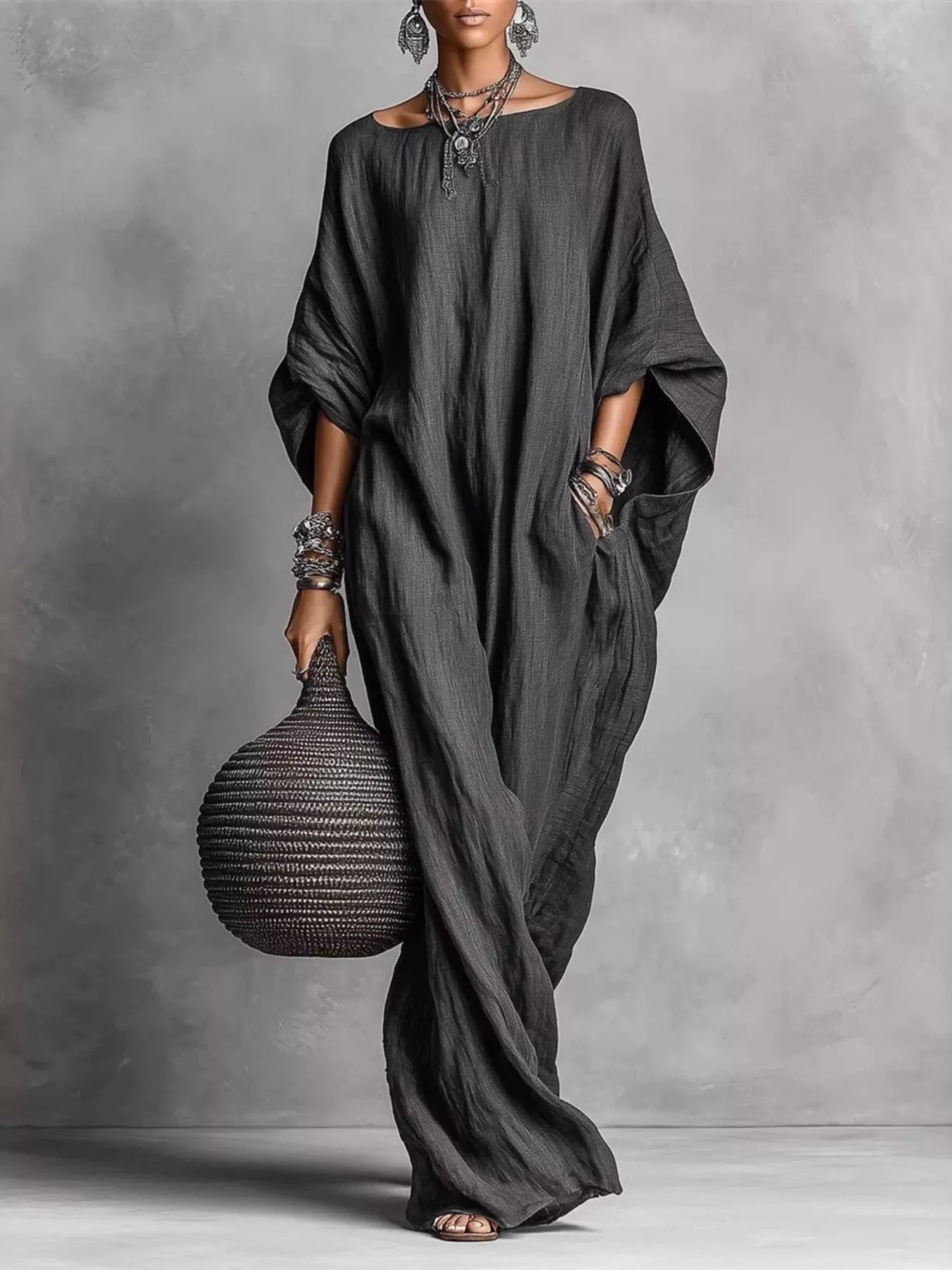 Loose Fit Boat Neck Maxi Dress Secondary image