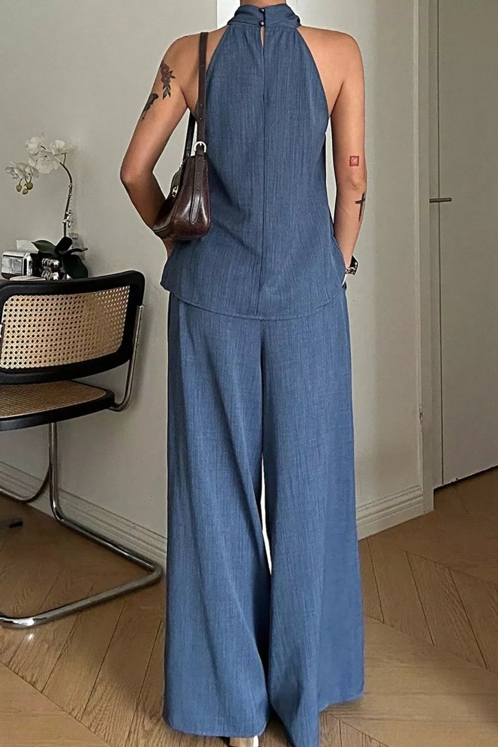 Halter Neck Top and Wide-Leg Pants Set Secondary image