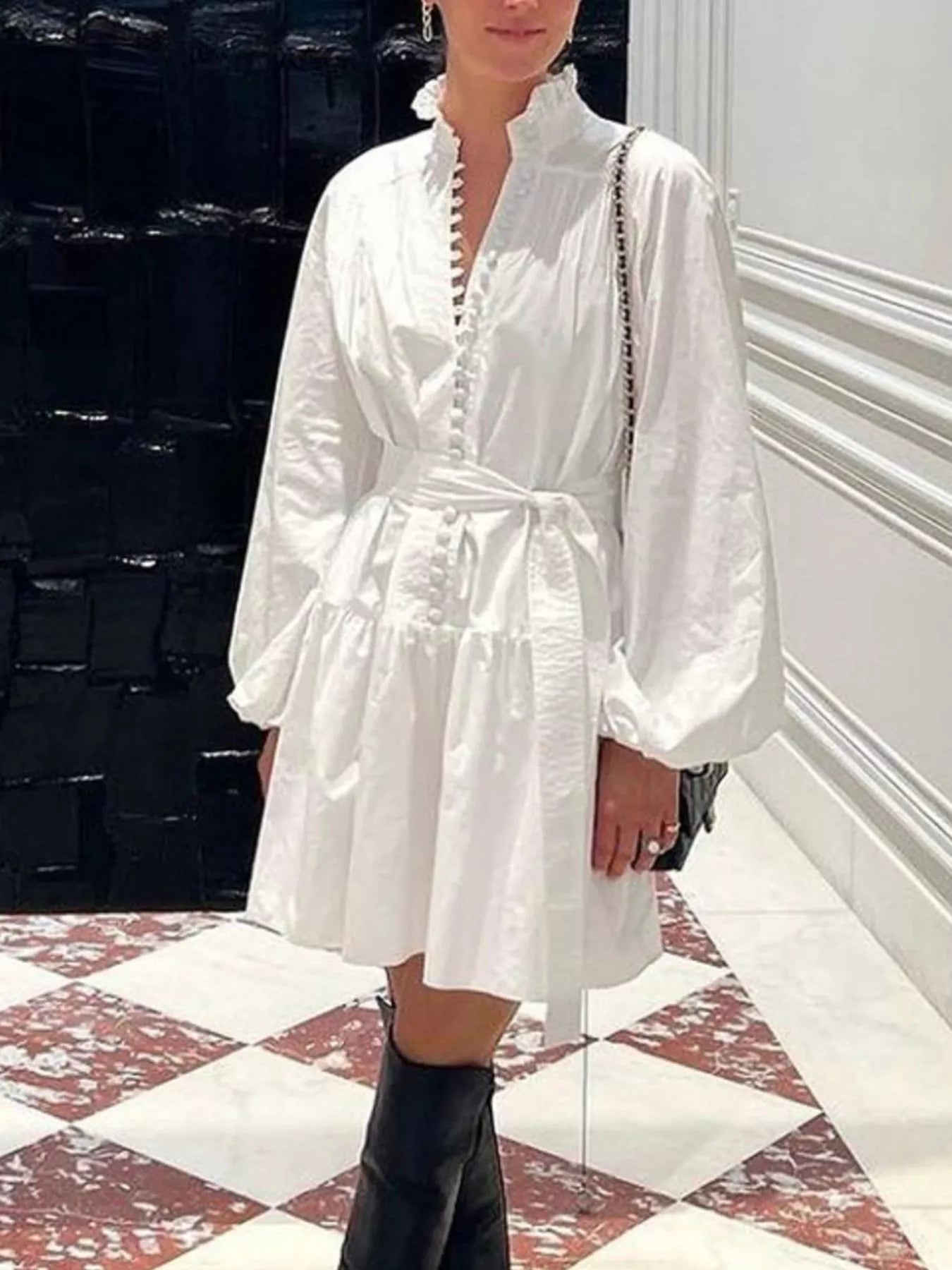 Button-Up Balloon Sleeve Mini Dress Secondary image
