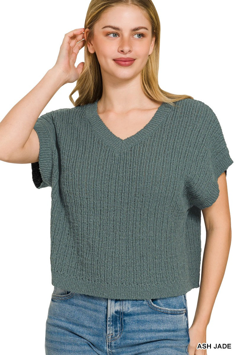 Zenana Textured Knit V-Neck Cropped Sweater Secondary image