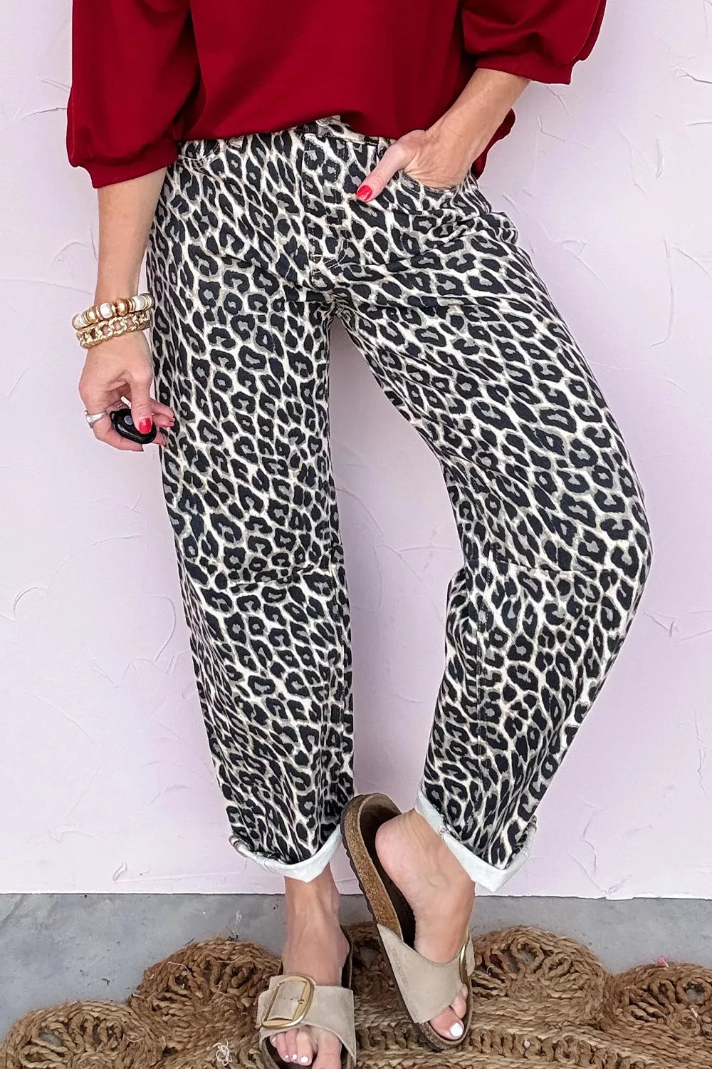 Leopard Print Barrel Jeans Secondary image