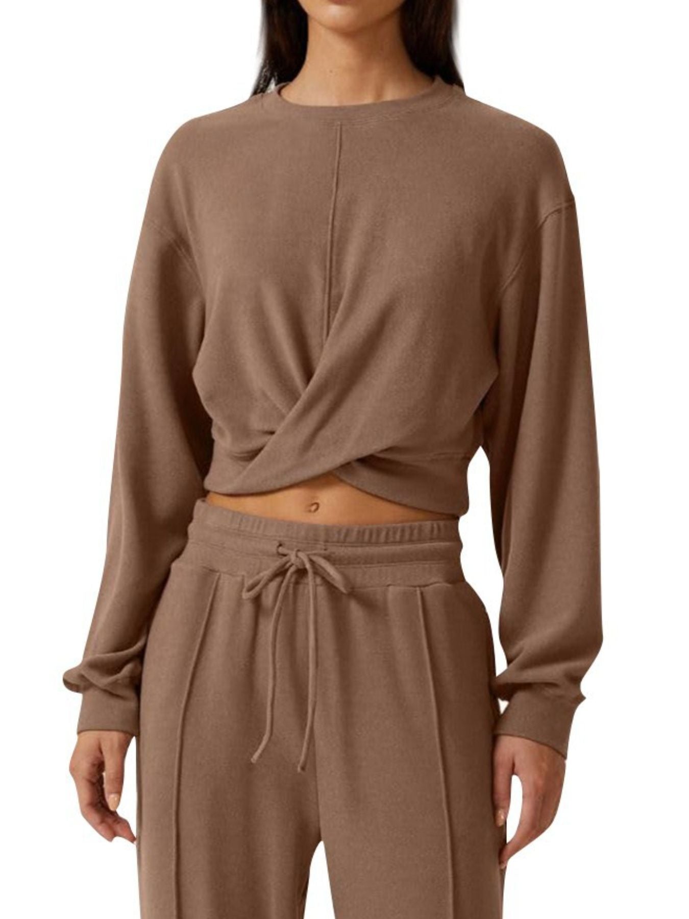 Twist-Front Long Sleeve Top and Pants Set Secondary image