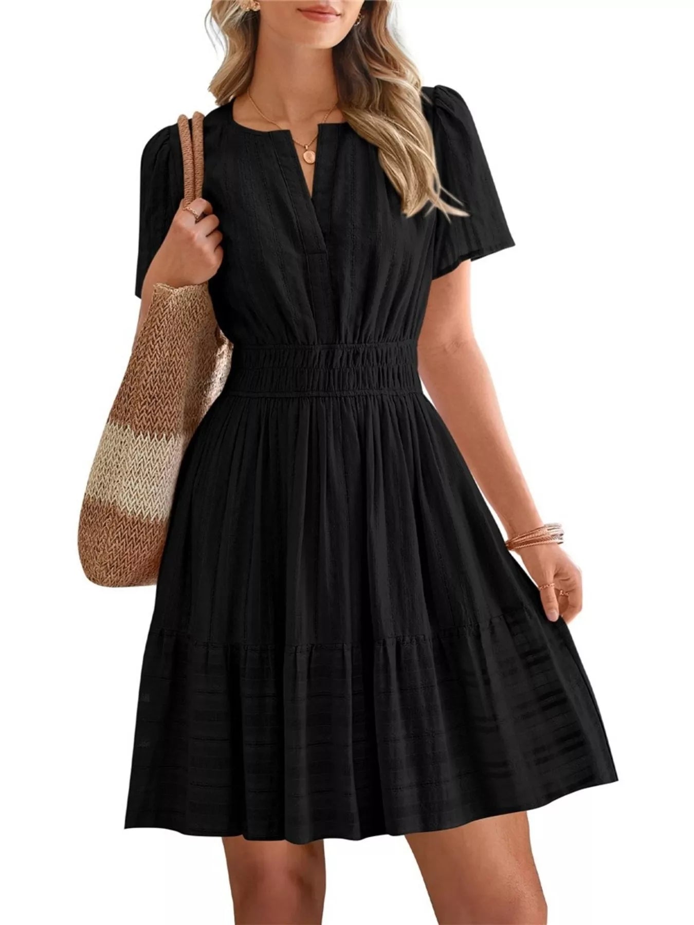 Short Sleeve Smocked Waist Tiered Dress Secondary image