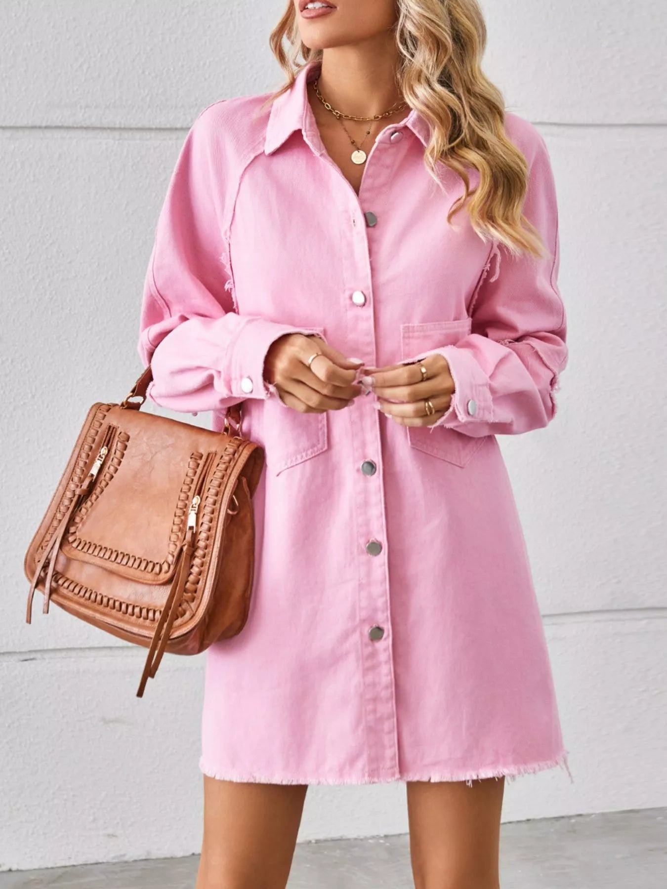 Button-Down Raw Hem Denim Dress Secondary image