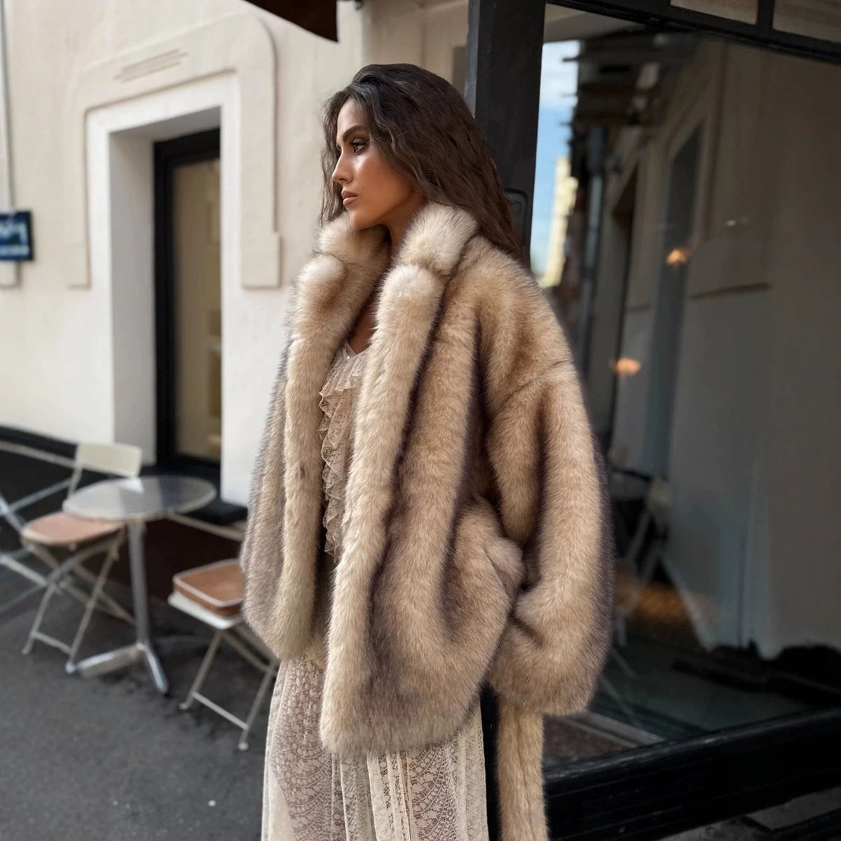 Faux Fox Fur Coat | Belted Mid-Length Plush Outerwear