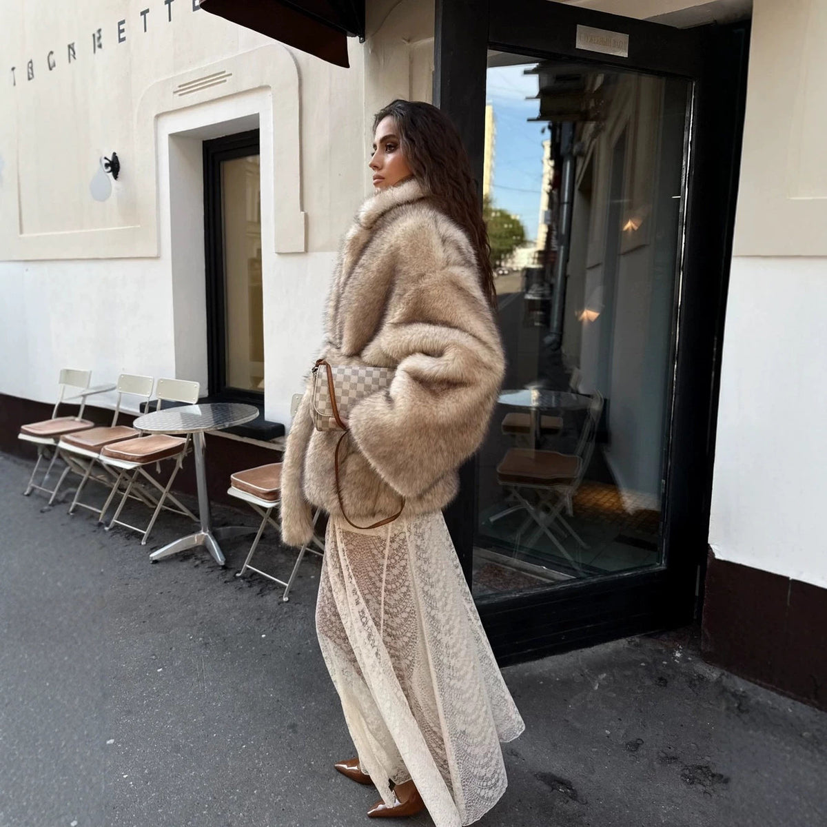 Faux Fox Fur Coat | Belted Mid-Length Plush Outerwear