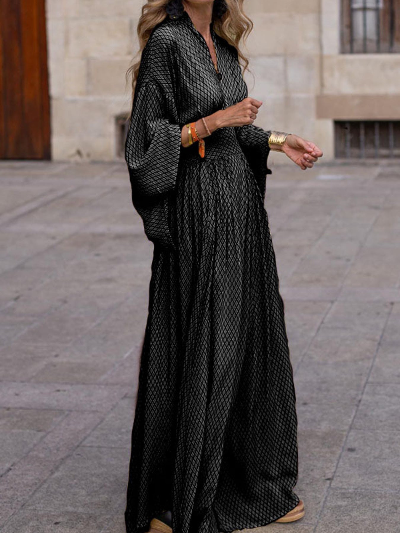Elegant V-Neck Maxi Dress with Flowy Sleeves Secondary image