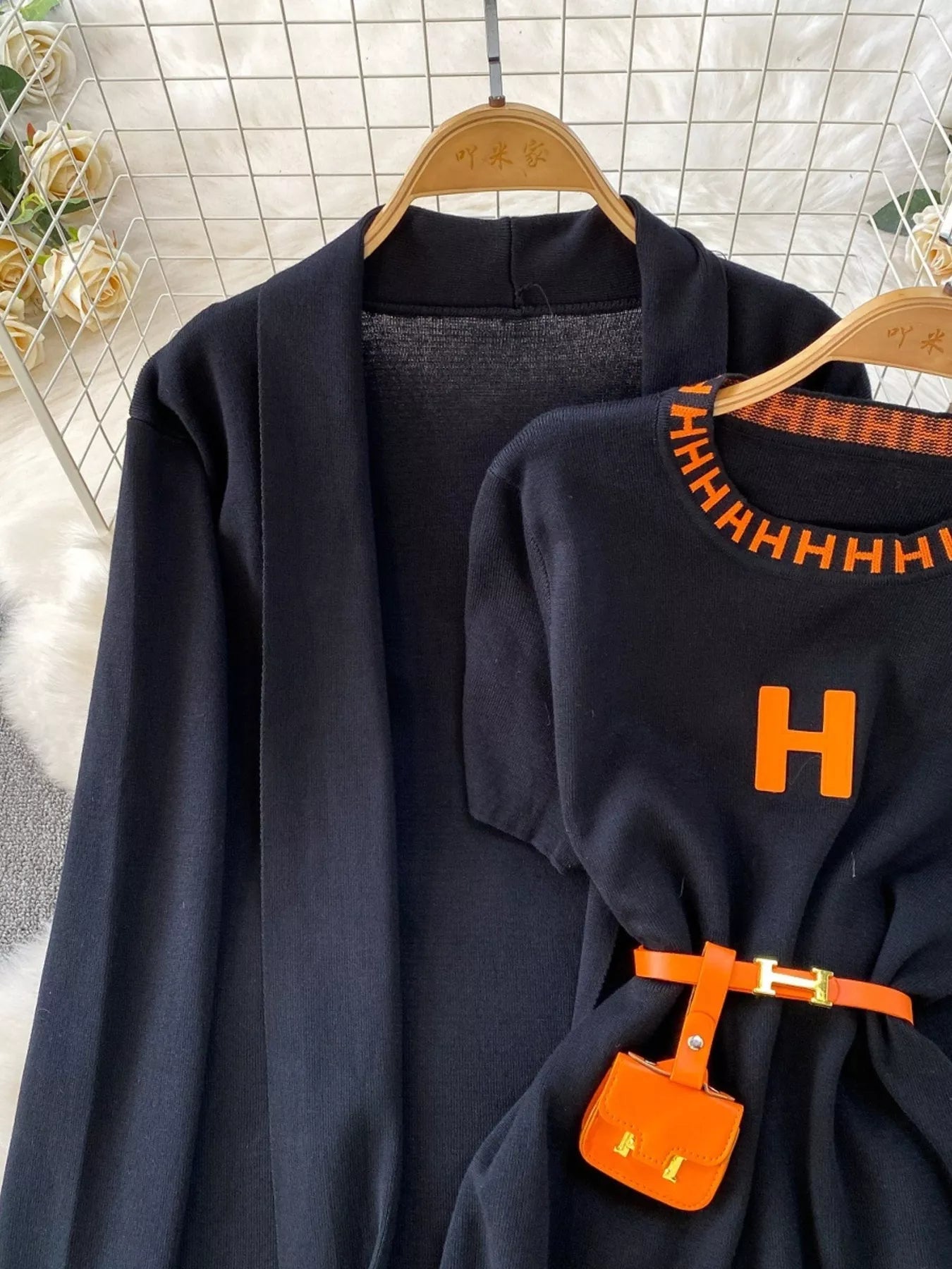 Round Neck Knitted Dress & Cardigan Set Secondary image