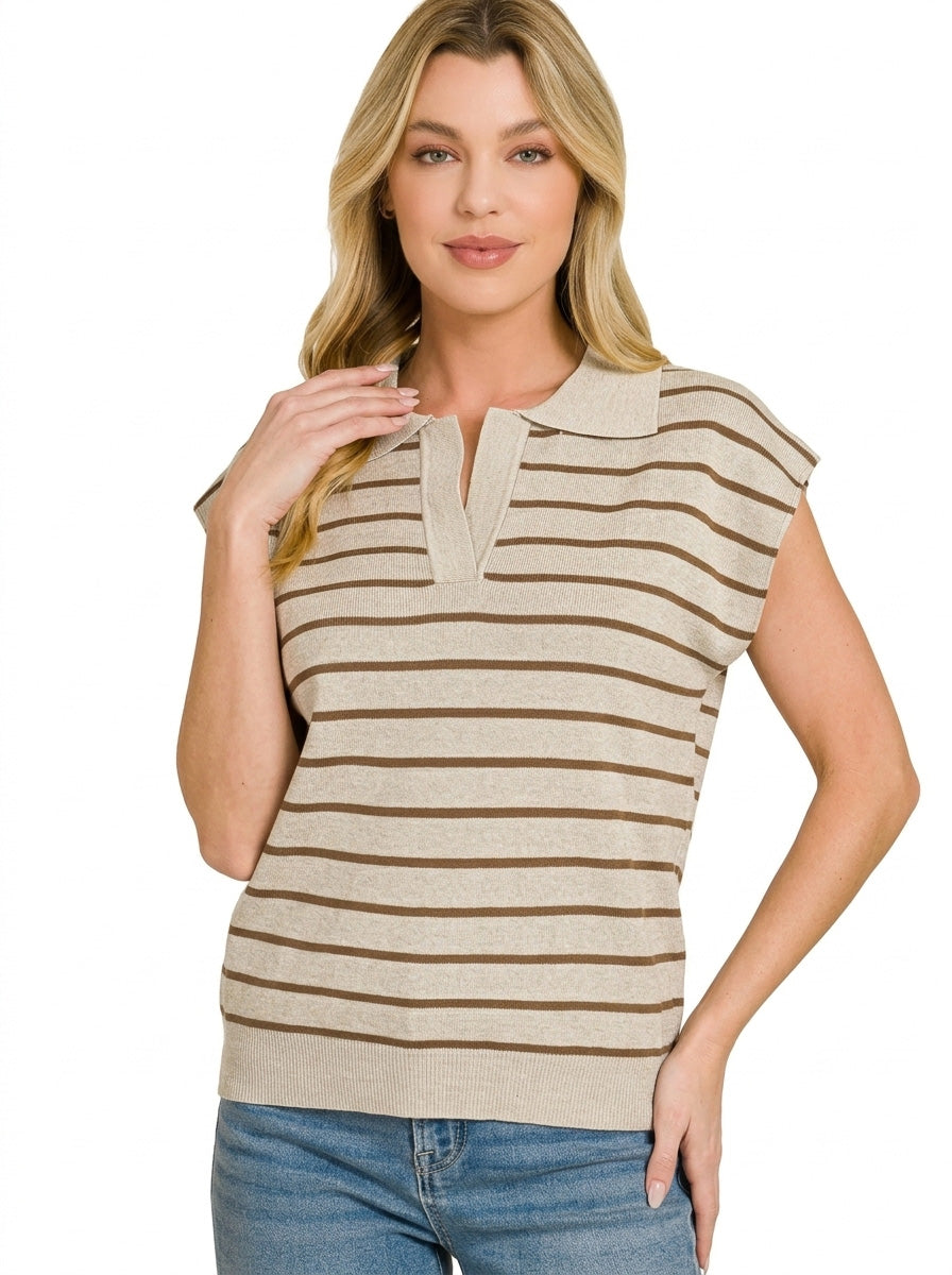 Zenana Viscose Striped Collared Sweater Vest Secondary image