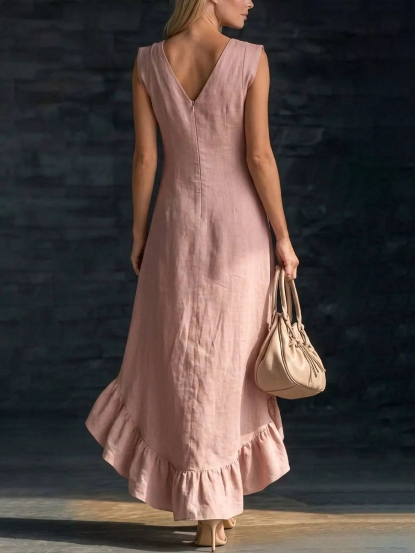 Full Size V-Neck Ruffle Hem High-Low Dress Plus Size Secondary image