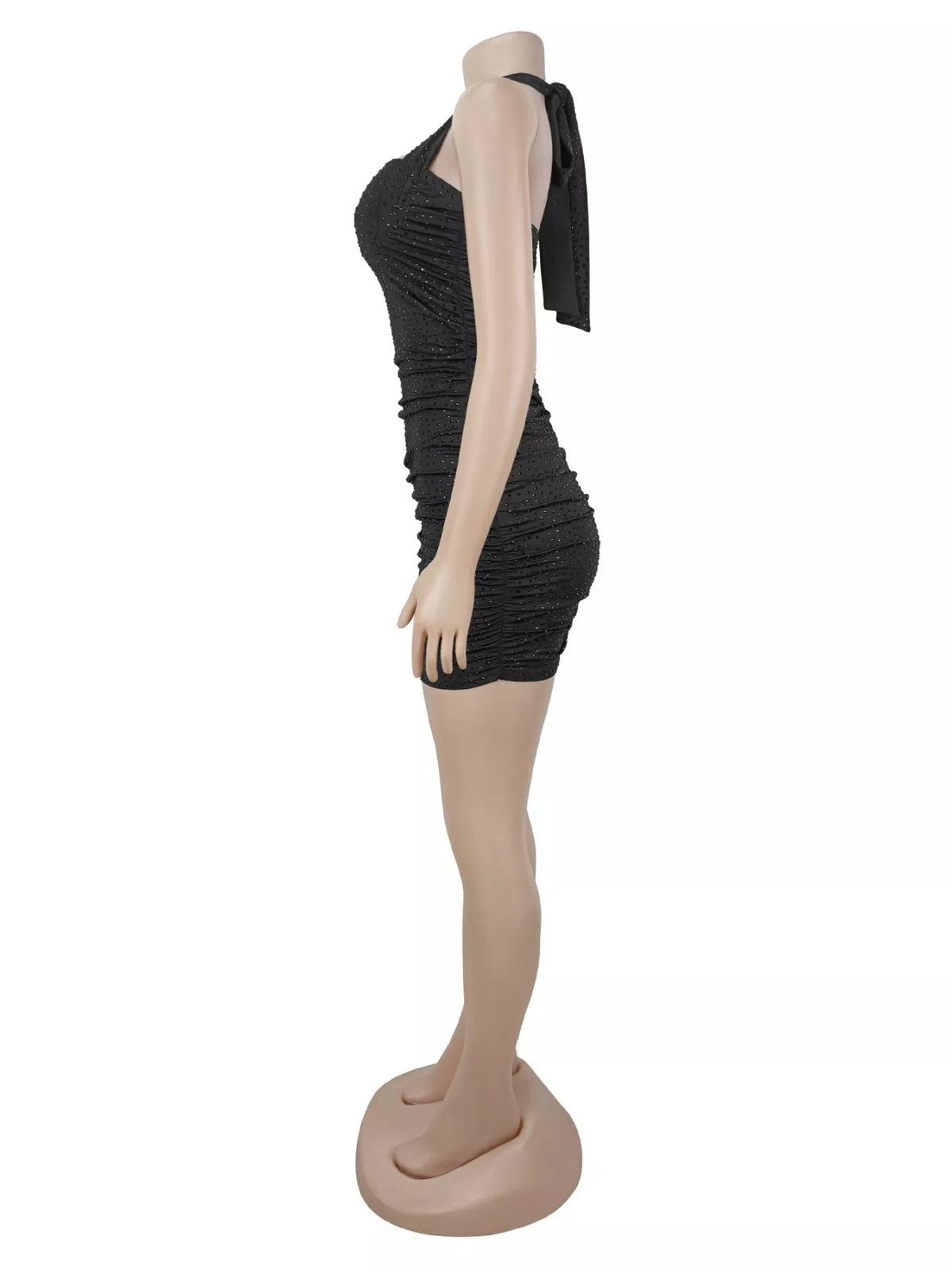 Rhinestone Ruched Halter Neck Bodycon Mini Dress - photo 6