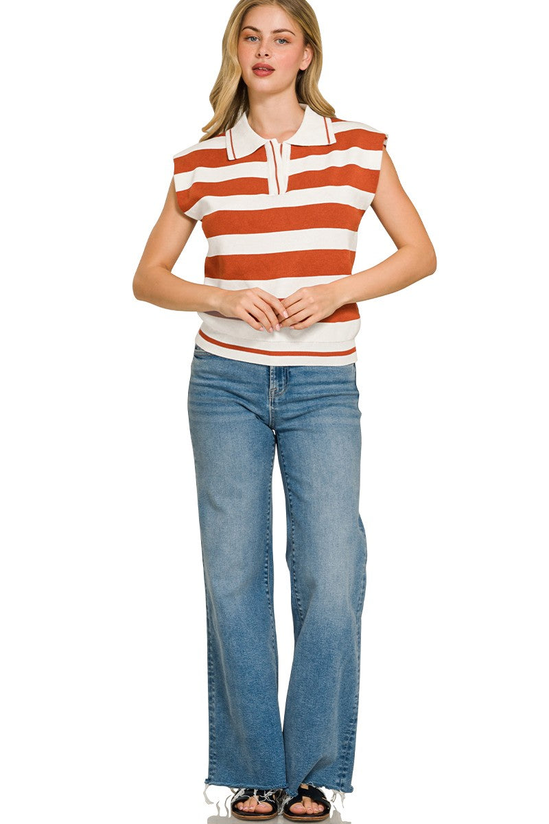 Zenana Viscose Striped Collared Sweater Vest Secondary image