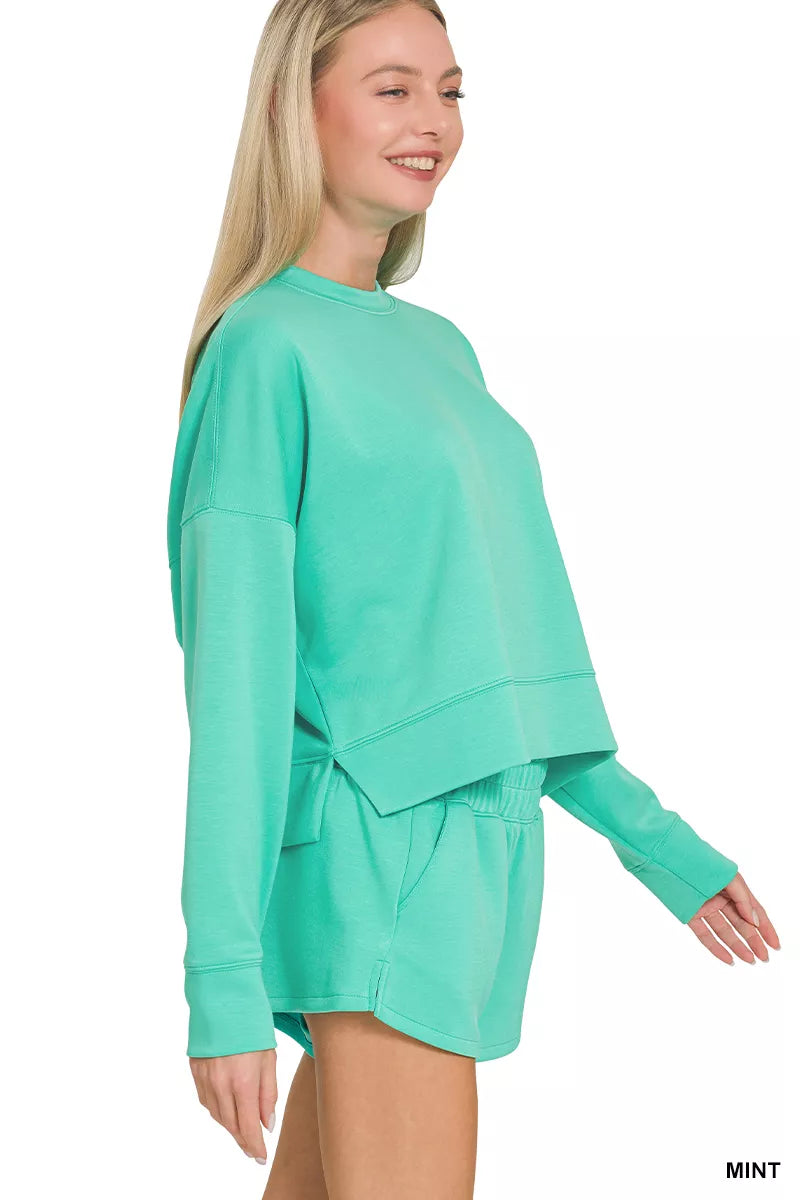 Zenana Scuba Long Sleeve Sweatshirts & Shorts Set Secondary image