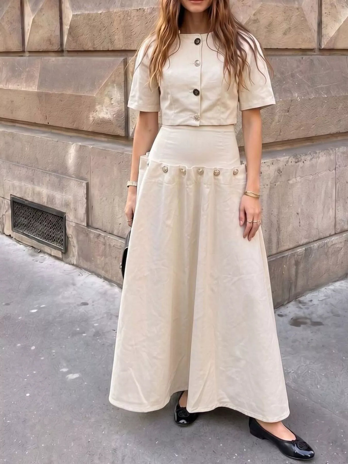 Gold Button Top and Skirt Denim Set - photo 4