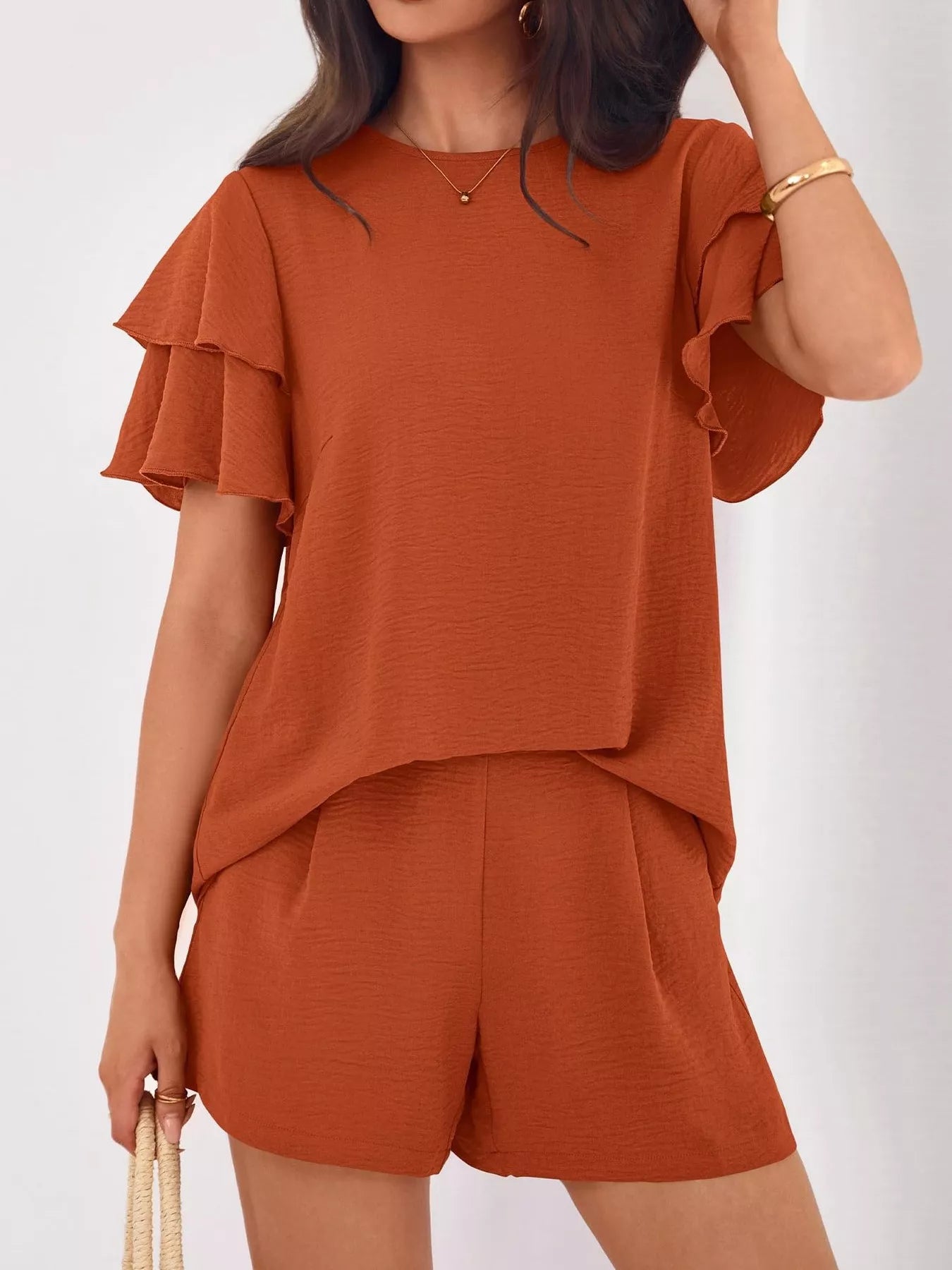 Ruffle Sleeve Top and Shorts Two-Piece Set Secondary image