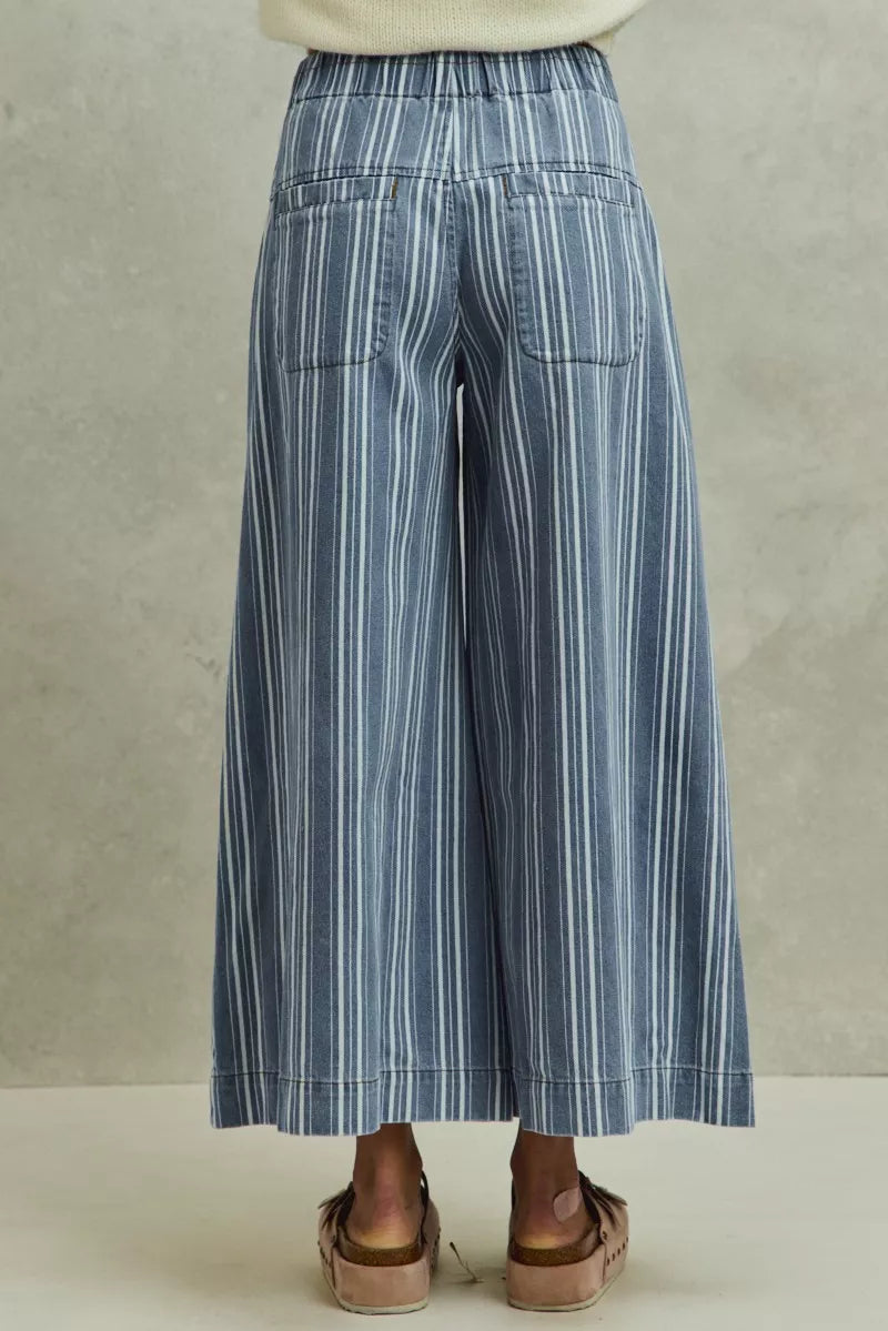 SO ME Mid Rise Stripe Denim Washed Pleat Wide Leg Pants Secondary image