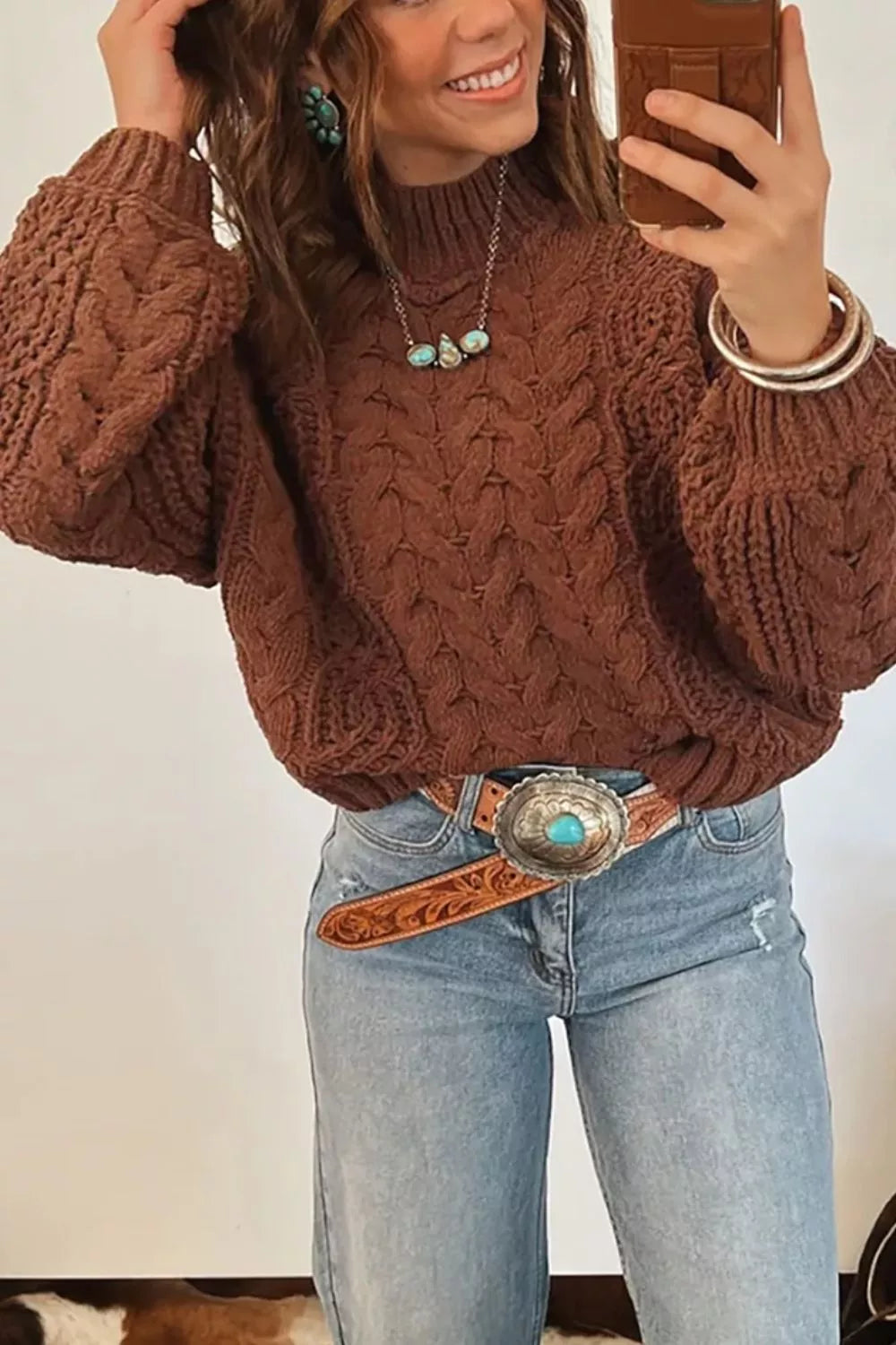 Mock Neck Cable Knit Sweater Secondary image