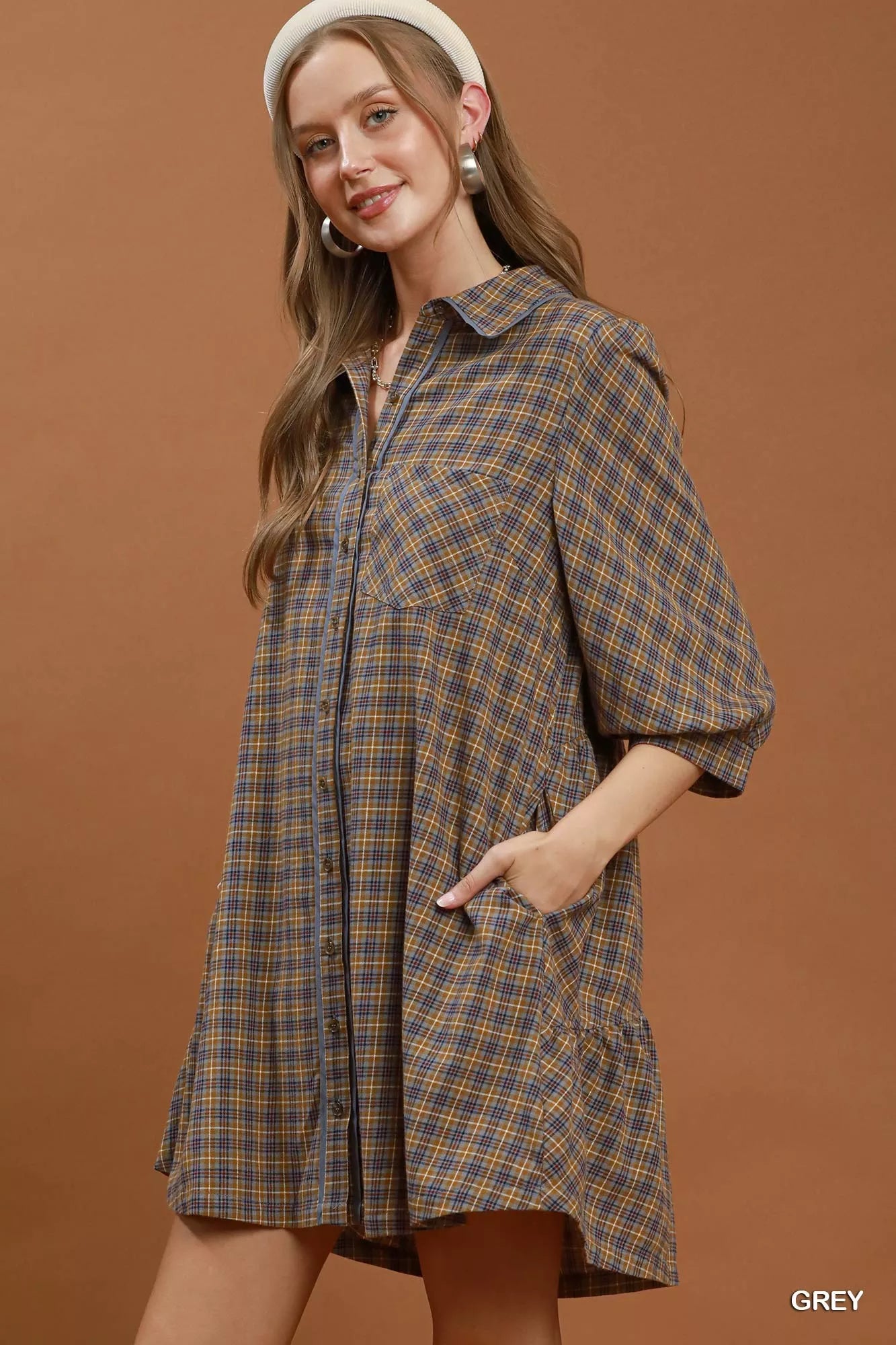Umgee Plaid Button Down Oversized Shirt Dress Secondary image
