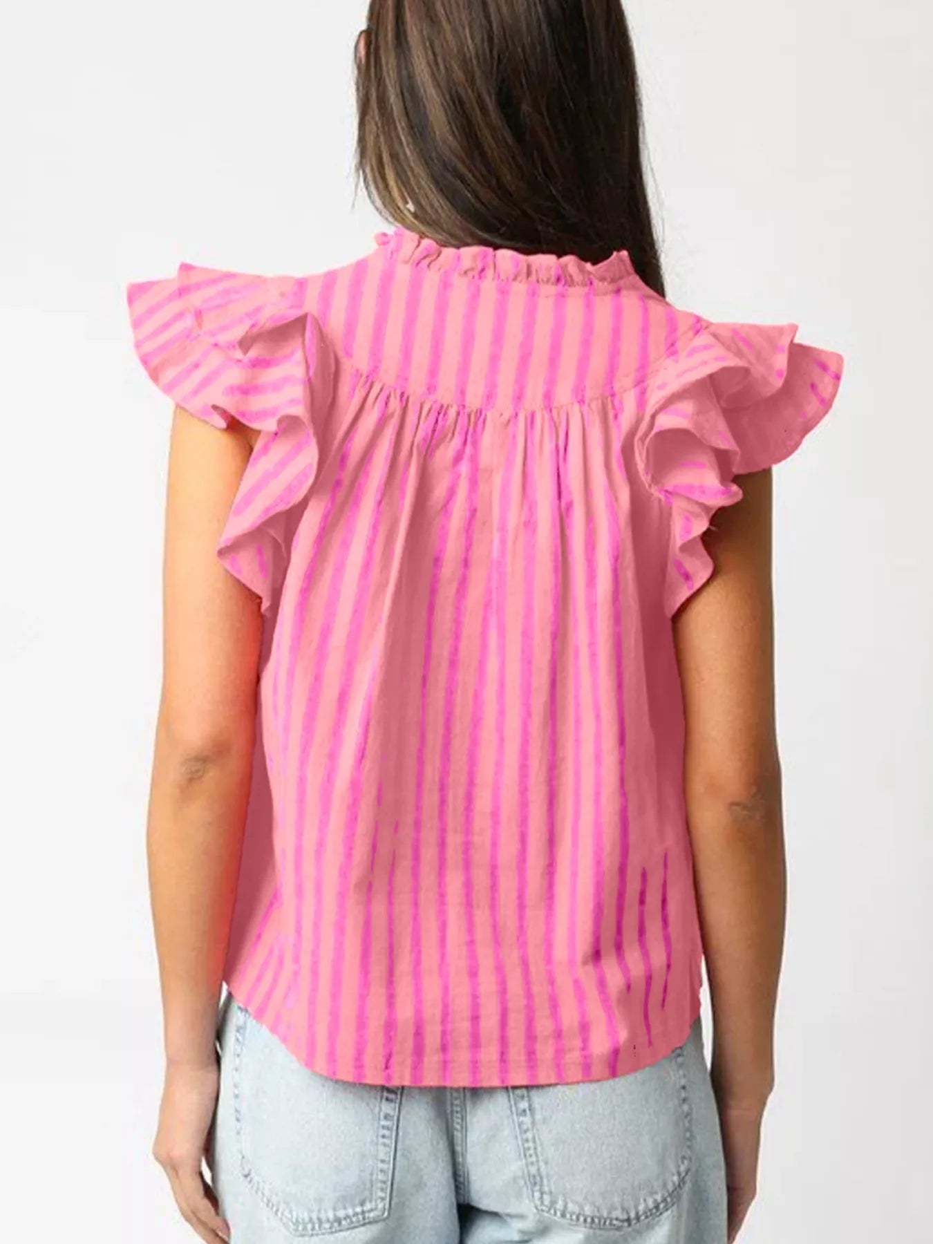 Stripe Split Neck Ruffled Summer Blouse Secondary image