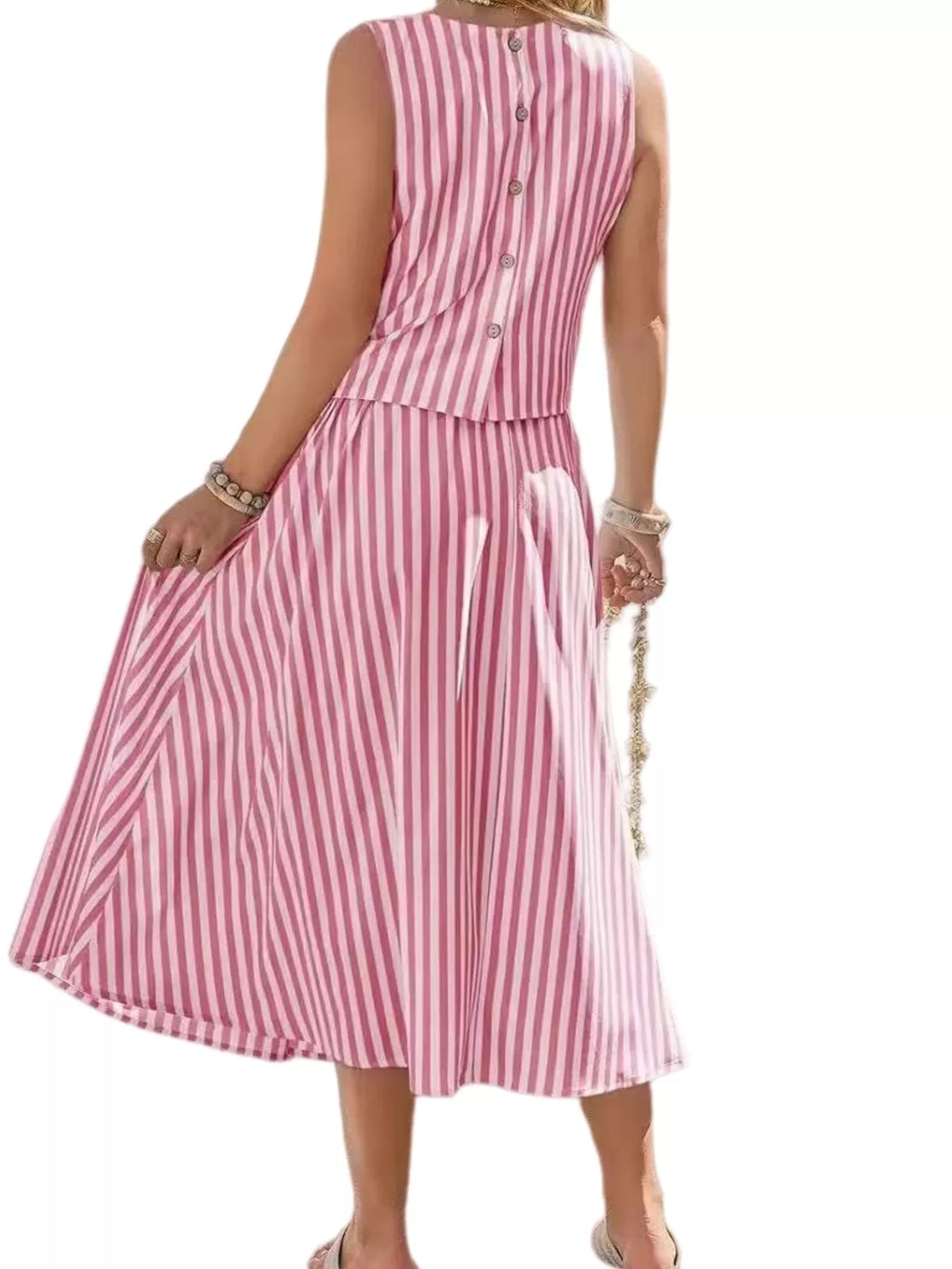 Striped Sleeveless Top and Midi Skirt Two-Piece Set - photo 3
