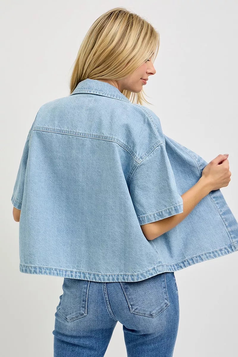 RISEN Oversized Half Sleeve Cropped Shirt Secondary image