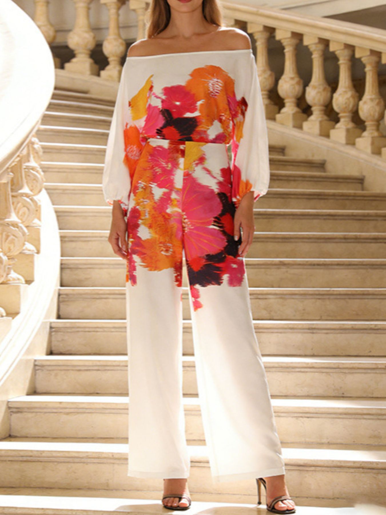 Floral Print Off-Shoulder Top and Pants Set Secondary image