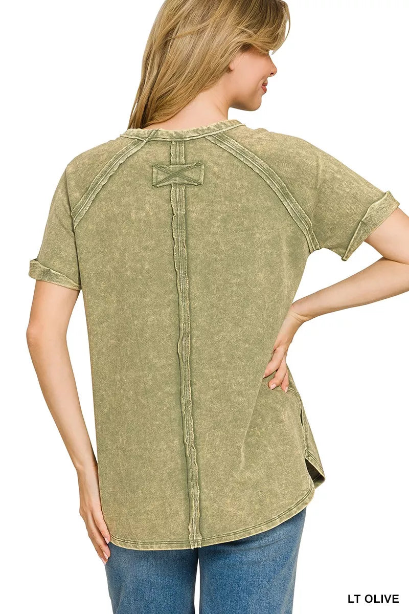 Zenana French Terry Washed Curved Hem Top Secondary image
