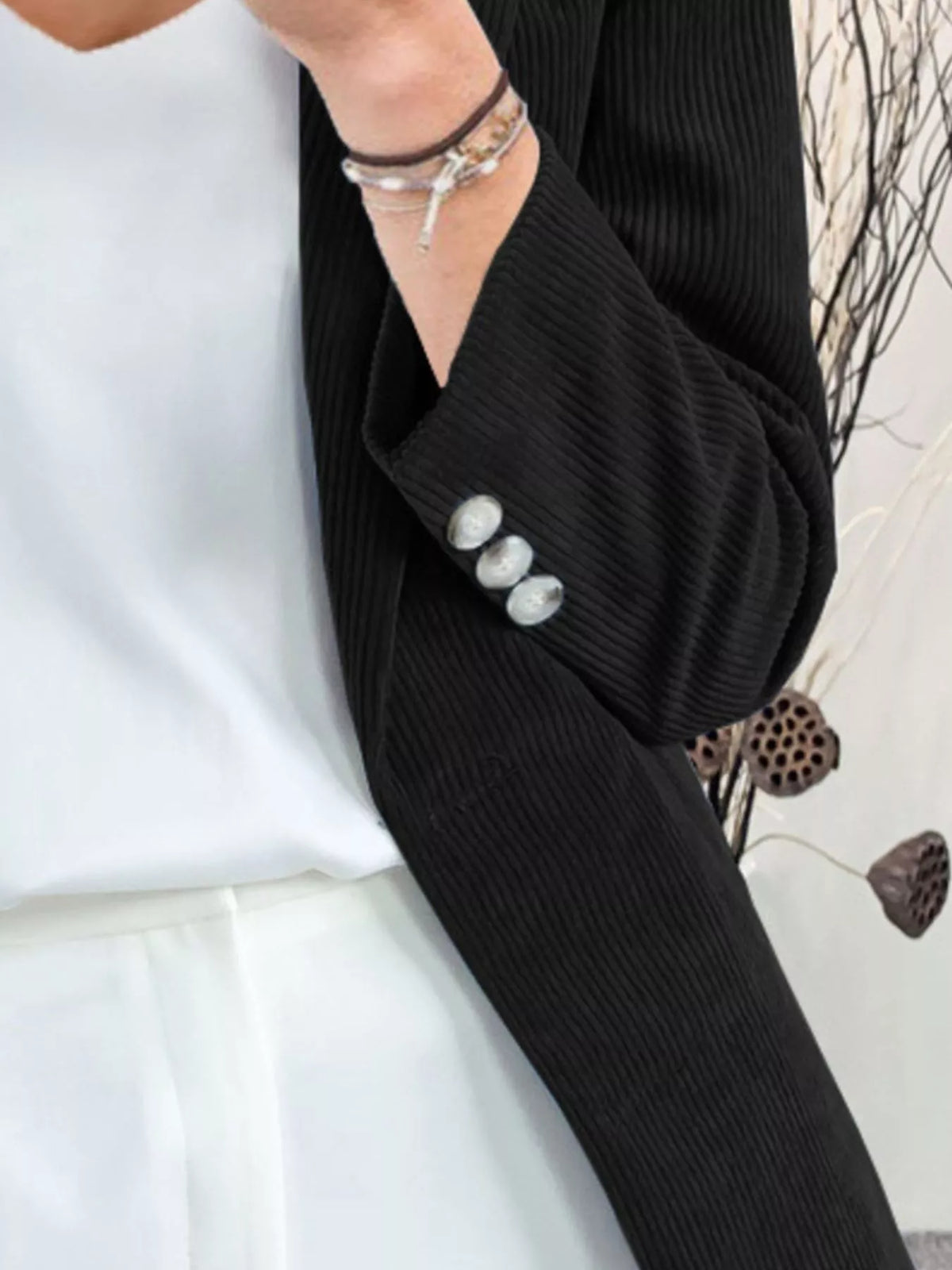 Corduroy Lapel Collar Casual Blazer - photo 5