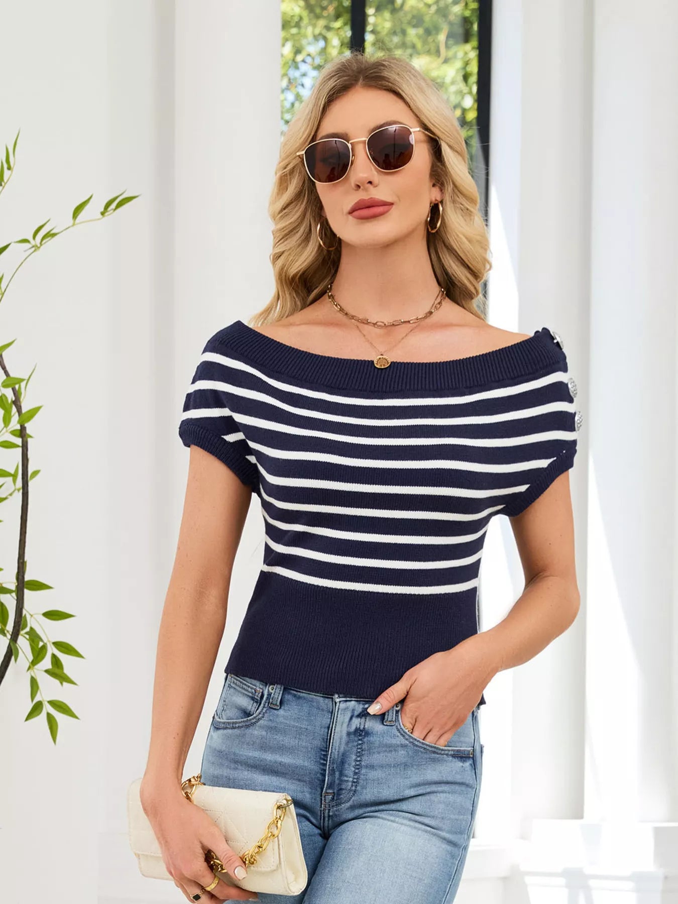 Striped Short Sleeve Sweater Secondary image