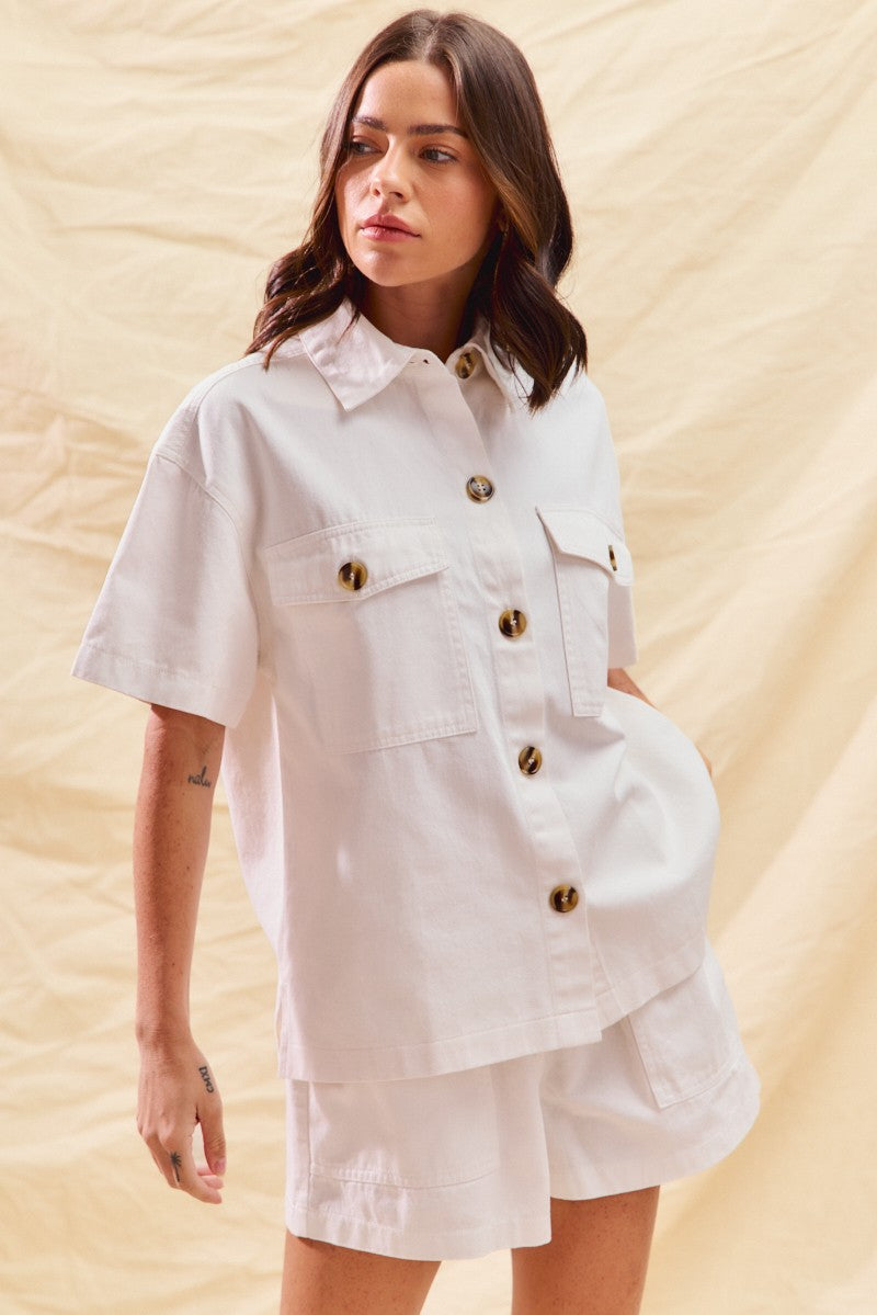 SO ME Button Down Denim Game Day Top and Shorts Set Secondary image