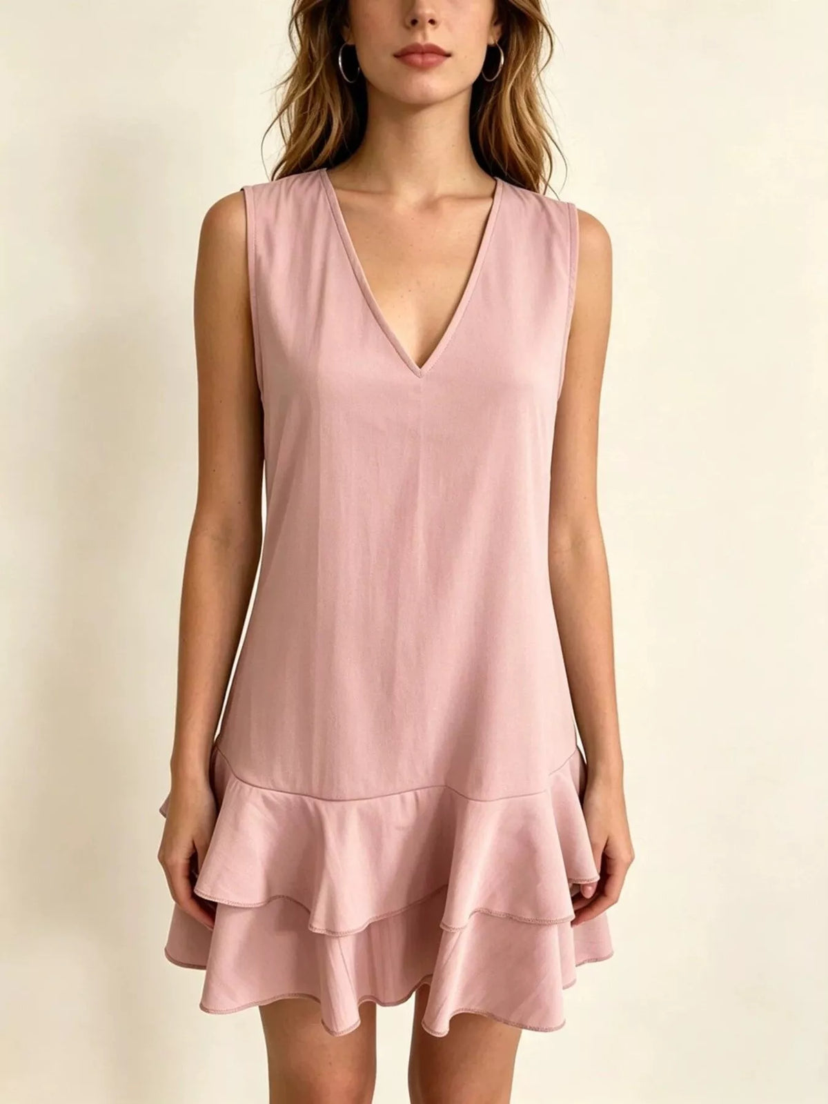 Full Size Sleeveless V-Neck Tiered Ruffle Mini Dress Plus Size - photo 11