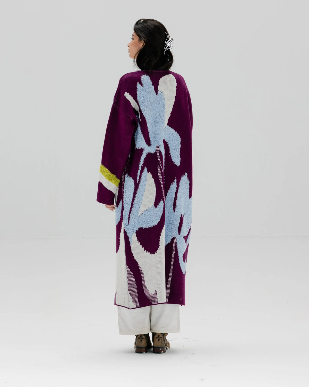 Floral Open Front Long Cardigan | Relaxed Knit Kimono Layer