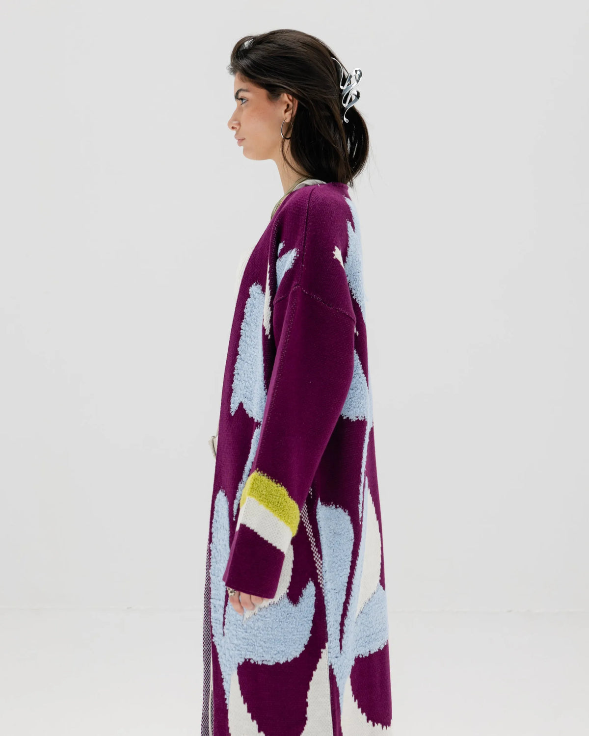 Floral Open Front Long Cardigan | Relaxed Knit Kimono Layer