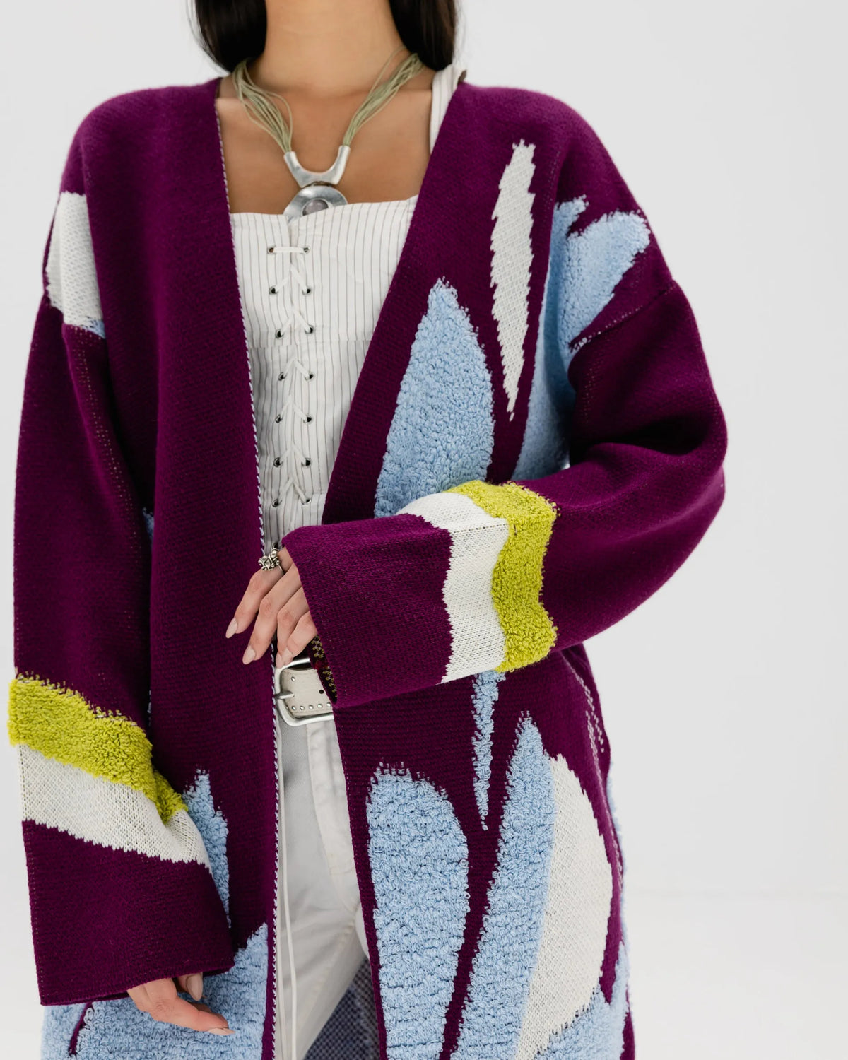 Floral Open Front Long Cardigan | Relaxed Knit Kimono Layer