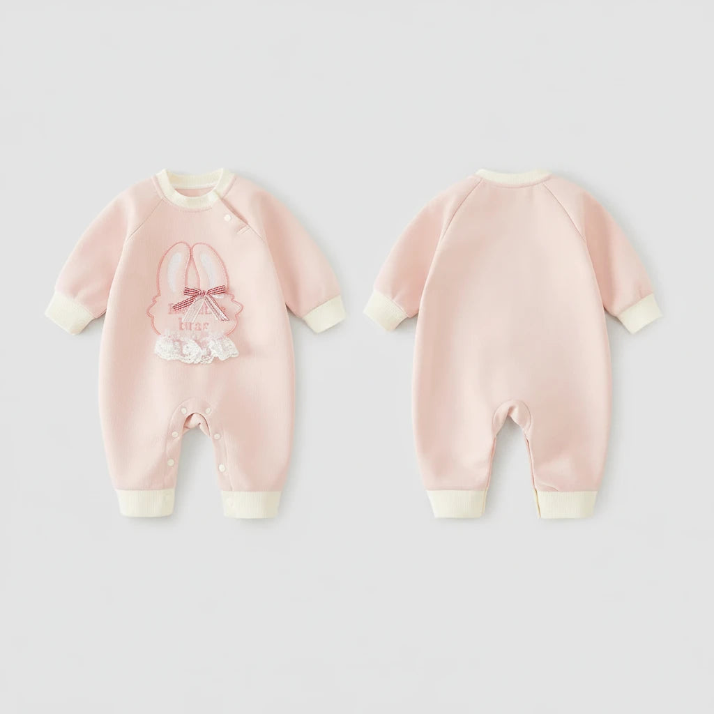 Girls' Long Sleeve Cotton Bunny Print Kimono Style Bodysuit Onesie Secondary image