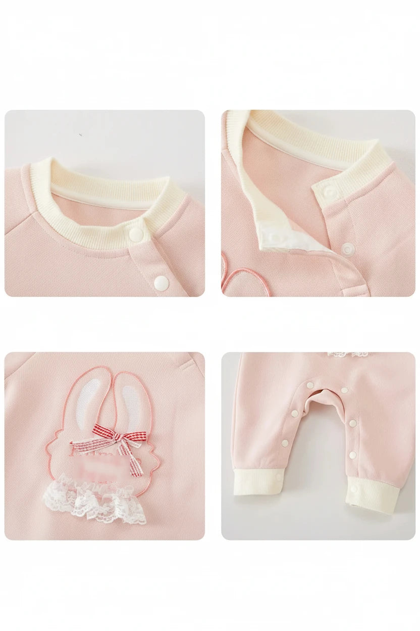 Girls' Long Sleeve Cotton Bunny Print Kimono Style Bodysuit Onesie