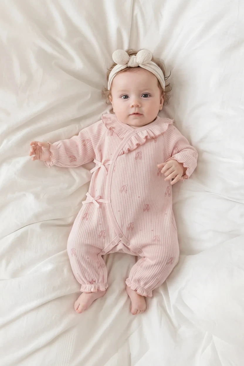 Girls' Long Sleeve Cotton Kimono Style Bodysuit Onesie Secondary image