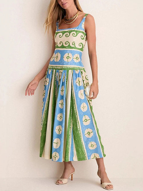 Sexy Print Sleeveless Long Dress Women Slim Backless V-Neck Sling Party Dresses 2026